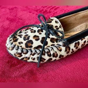 💜 🐆 Leopard Print Minnetonka Moccasins Size 8.5 Leather Suede